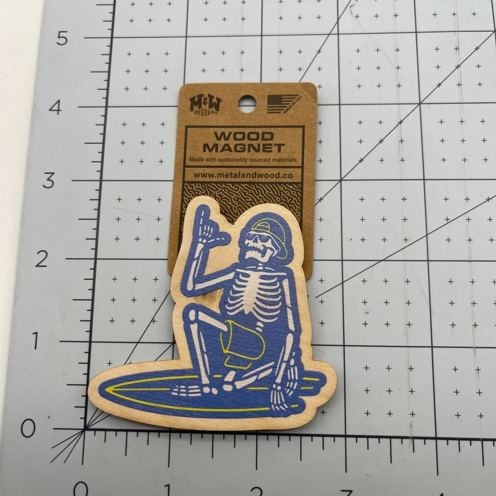 Metal and Wood Co Wood Magnet Travel Cool Dude Skeleton Surf Life